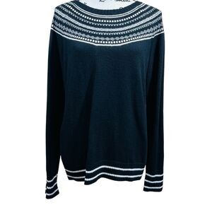 Talbots Black Crewneck knit  Sweater  Spirited Fair Isle lightweight size L